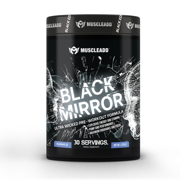 Muscle Add Black Mirror Blue Razz Pre-Workout 270g | Energy, Focus & Muscle Pump – 30 Servings
