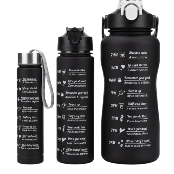 Motivational Water Bottle Set (3 in 1) - Matte Black